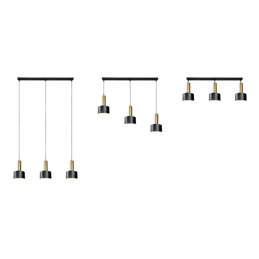 Nowoczesna lampa wisząca na belce 3 punktowa COLUMBUS w kolorze czarnym ze złotymi elementami ze sklepu Lysne w kategorii Lampy wiszące - zdjęcie 184201995