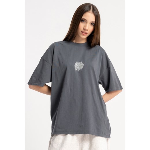 Ciemnoszary t-shirt z autorską grafiką z z tyłu, kolor - szary, rozmiar - 170 ze sklepu REPORTER w kategorii Bluzki dziewczęce - zdjęcie 184202038