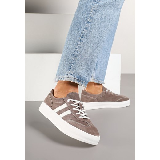 Brązowe Sneakersy Tenisówki ze Skóry Naturalnej na Niskiej Platformie Eleadria ze sklepu renee.pl w kategorii Buty sportowe damskie - zdjęcie 184202955