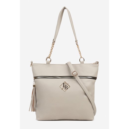 Ciemnobeżowa Torebka Typu Shopper z Ozdobnymi Rączkami i Paskiem i Aplikacją na Ramię Idaloriela ze sklepu renee.pl w kategorii Torby Shopper bag - zdjęcie 184202979