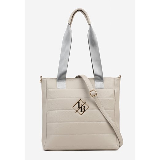 Szara Torebka Typu Shopper z Paskiem Crossbody i Aplikacją Zdobiona Pikowaniem Fleomira ze sklepu renee.pl w kategorii Torby Shopper bag - zdjęcie 184202985