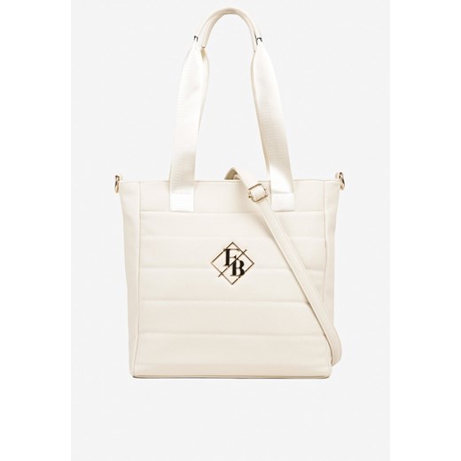 Biała Torebka Typu Shopper z Paskiem Crossbody i Aplikacją Zdobiona Pikowaniem Fleomira ze sklepu renee.pl w kategorii Torby Shopper bag - zdjęcie 184202988