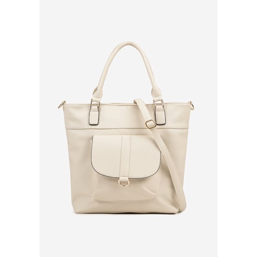 Jasnobeżowa Torebka Typu Shopper z Ozdobną Kieszenią i Paskiem Crossbody Frocelle ze sklepu renee.pl w kategorii Torby Shopper bag - zdjęcie 184203006