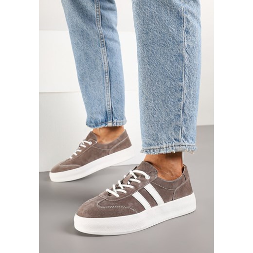 Brązowe Skórzane Sneakersy Typu Klasyczne Tenisówki na Grubej Podeszwie Eleavine ze sklepu born2be.pl w kategorii Buty sportowe damskie - zdjęcie 184203046
