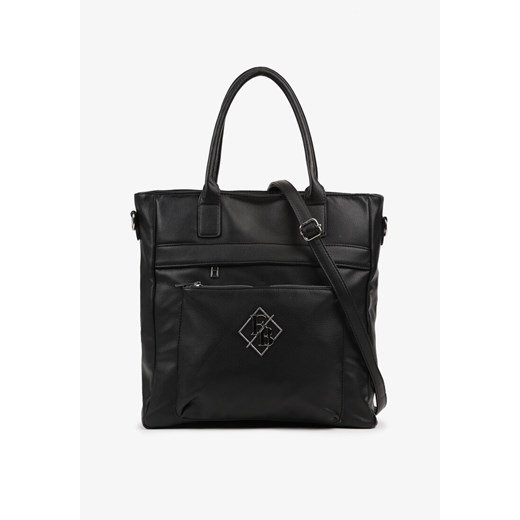 Czarna Torebka Shopperka z Metaliczną Aplikacją i Dodatkowym Paskiem na Ramię Idalenna ze sklepu born2be.pl w kategorii Torby Shopper bag - zdjęcie 184203057