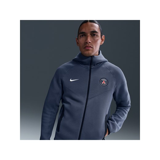 Męska dzianinowa bluza piłkarska z kapturem i zamkiem na całej długości Nike Paris Saint-Germain Tech Windrunner - Niebieski ze sklepu Nike poland w kategorii Bluzy męskie - zdjęcie 184204048