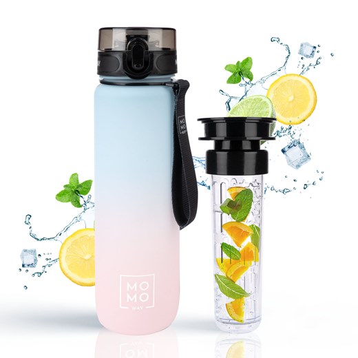 Butelka na wodę MOMO WAY niebiesko - różowa | idealna na podróż | BPA free | Tritan ze sklepu Sklep SOXO w kategorii Bidony i butelki - zdjęcie 184205105
