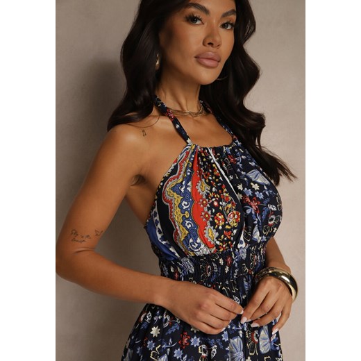 Sukienka Renee wielokolorowa mini z dekoltem halter casual rozkloszowana na uczelnię 