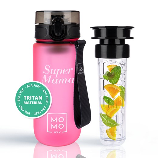 Butelka na wodę Super Mama 600 ml różowa | BPA free | Tritan ze sklepu Sklep SOXO w kategorii Bidony i butelki - zdjęcie 184207565