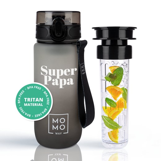 Butelka na wodę Super Papa 600 ml czarna | BPA free | Tritan ze sklepu Sklep SOXO w kategorii Bidony i butelki - zdjęcie 184207567