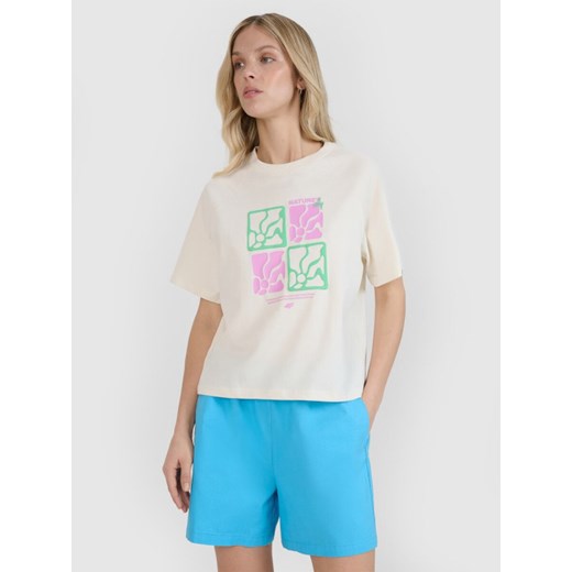 Damski t-shirt z nadrukiem 4F 4FRSS25TTSHF2974 - biały ze sklepu Sportstylestory.com w kategorii Bluzki damskie - zdjęcie 184208099