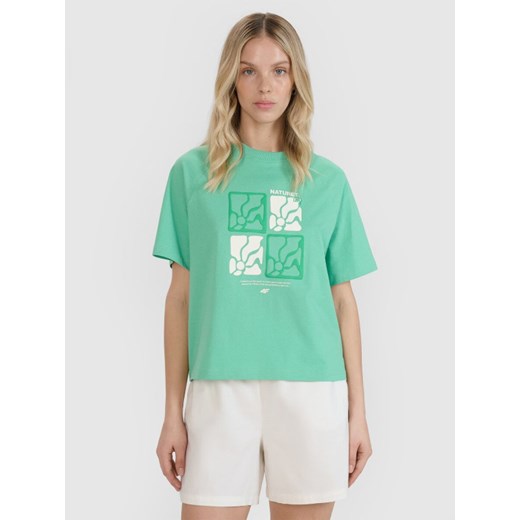 Damski t-shirt z nadrukiem 4F 4FRSS25TTSHF2974 - zielony ze sklepu Sportstylestory.com w kategorii Bluzki damskie - zdjęcie 184208115