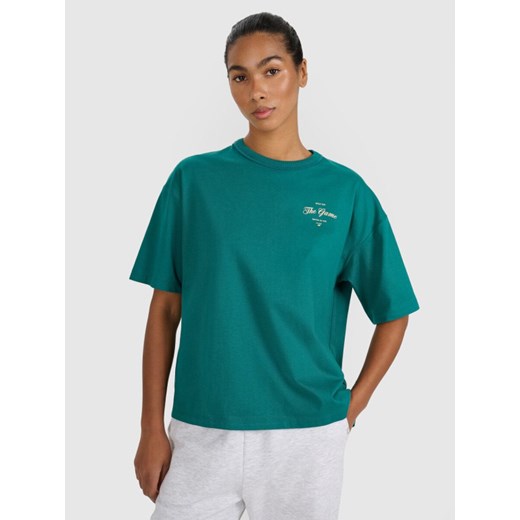 Damski t-shirt oversize z nadrukiem 4F 4FRSS25TTSHF2977 - zielony ze sklepu Sportstylestory.com w kategorii Bluzki damskie - zdjęcie 184208137
