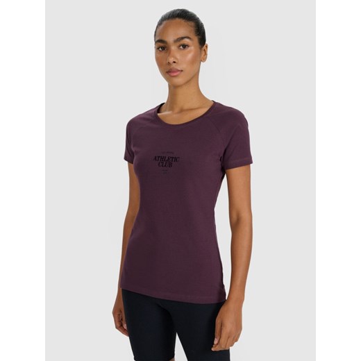Damski t-shirt z nadrukiem 4F 4FRSS25TTSHF2978 - fioletowy ze sklepu Sportstylestory.com w kategorii Bluzki damskie - zdjęcie 184208176