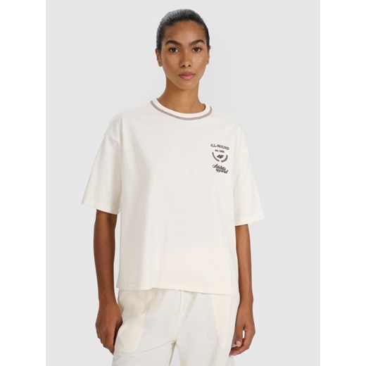 Damski t-shirt oversize z nadrukiem 4F 4FRSS25TTSHF2979 - biały ze sklepu Sportstylestory.com w kategorii Bluzki damskie - zdjęcie 184208187