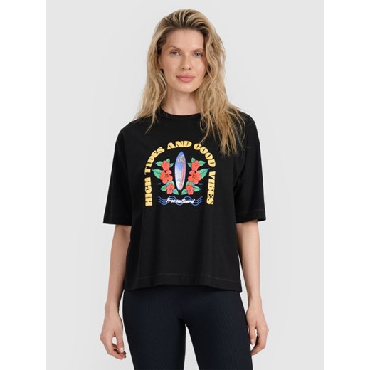 Damski t-shirt z nadrukiem oversize 4F 4FRSS25TTSHF3159 - czarny ze sklepu Sportstylestory.com w kategorii Bluzki damskie - zdjęcie 184208215