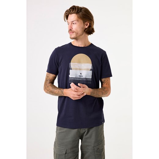 T-shirt męski Garcia niebieski z krótkim rękawem bawełniany 