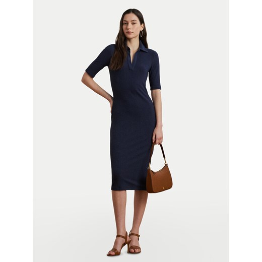 LAUREN RALPH LAUREN Sukienka dzianinowa 200973609001 Granatowy Slim Fit ze sklepu MODIVO w kategorii Sukienki - zdjęcie 184214538