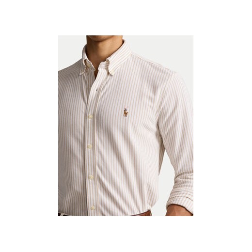 Koszula męska beżowa Polo Ralph Lauren z klasycznym kołnierzykiem na wiosnę z długimi rękawami 