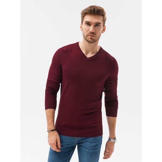 Sweter męski z haftem - bordowy V13 E191 XXL wyprzedaż ombre