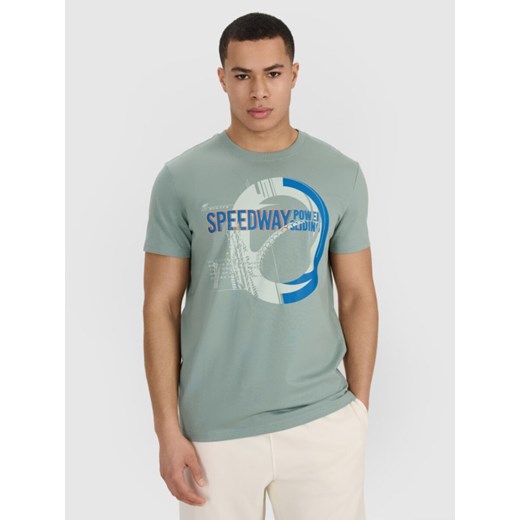 Męski t-shirt z nadrukiem 4F 4FRSS25TTSHM2999 - khaki ze sklepu Sportstylestory.com w kategorii T-shirty męskie - zdjęcie 184221325
