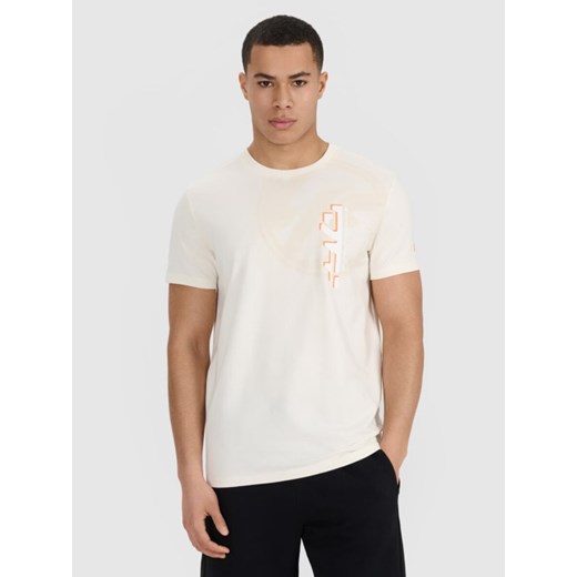 Męski t-shirt z nadrukiem 4F 4FRSS25TTSHM3002 - beżowy ze sklepu Sportstylestory.com w kategorii T-shirty męskie - zdjęcie 184221346