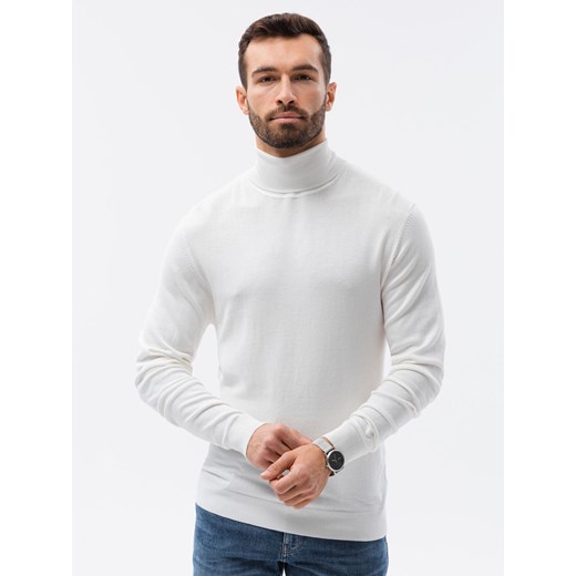 Sweter męski z golfem - biały V3 E179 XXL wyprzedaż ombre