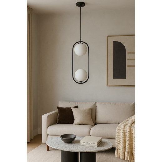 Podwójna lampa wisząca w kolorze czarnym MIA z mlecznobiałymi szklanymi kloszami ze sklepu Lysne w kategorii Lampy wiszące - zdjęcie 184228875