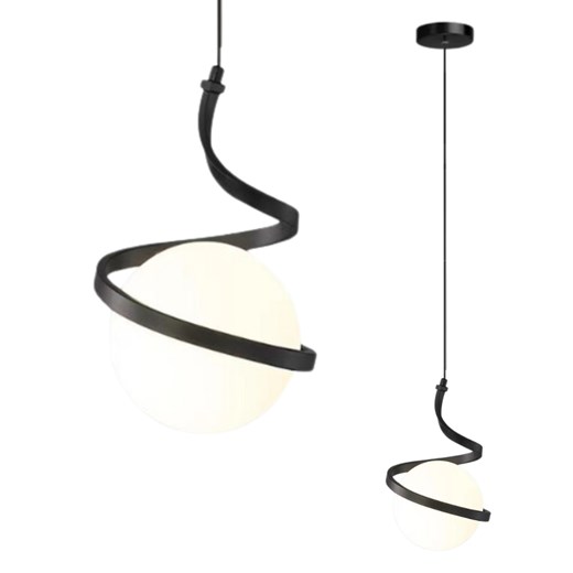 Pojedyncza lampa wisząca TWINGO z falowanym czarnym stelażem ze sklepu Lysne w kategorii Lampy wiszące - zdjęcie 184228905