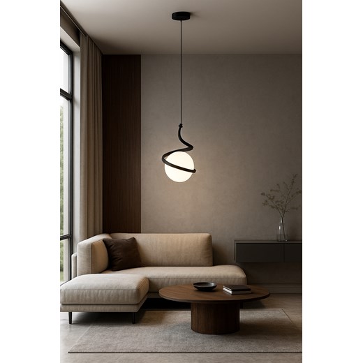 Pojedyncza lampa wisząca TWINGO z falowanym czarnym stelażem Zendro Lysne
