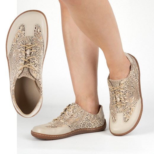 Buty barefoot skórzane damskie Thalia półbuty minimalistyczne print beżowe ze sklepu butyolivier w kategorii Półbuty damskie - zdjęcie 184230147