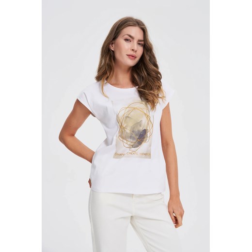 T-shirt z printem biały ze sklepu Moodo.pl w kategorii Bluzki damskie - zdjęcie 184230177