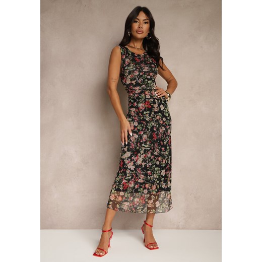 Czarna Sukienka Typu Bodycon w Kwiatowy Wzór Melavela ze sklepu renee.pl w kategorii Sukienki - zdjęcie 184234279