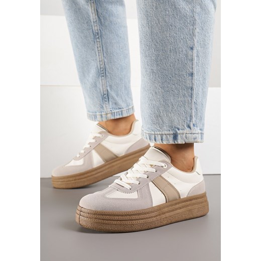 Ciemnobeżowe Sneakersy Klasyczne Tenisówki na Tłoczonej Platformie Nanislla ze sklepu born2be.pl w kategorii Buty sportowe damskie - zdjęcie 184235835