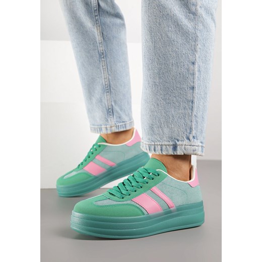 Zielono-Różowe Sneakersy Tenisówki z Ozdobnymi Paskami Melinella ze sklepu born2be.pl w kategorii Buty sportowe damskie - zdjęcie 184235859