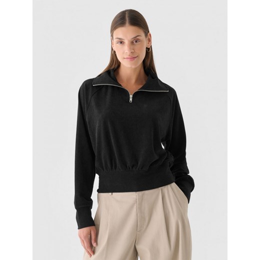 Damska bluza dresowa z weluru 4F 4FRAW24TSWSF2054 - czarna ze sklepu Sportstylestory.com w kategorii Bluzy damskie - zdjęcie 184236489