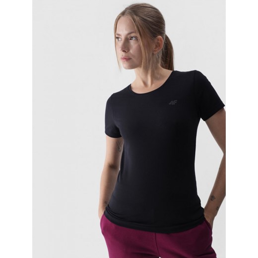Damski t-shirt basic 4F 4FWMM00TTSHF1845 - czarny ze sklepu Sportstylestory.com w kategorii Bluzki damskie - zdjęcie 184236626