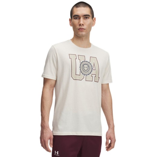 Męski t-shirt z nadrukiem Under Armour UA College Crest Logo - beżowy ze sklepu Sportstylestory.com w kategorii T-shirty męskie - zdjęcie 184237008