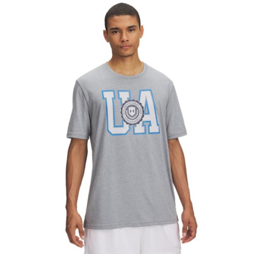 Męski t-shirt z nadrukiem Under Armour UA College Crest Logo - szary ze sklepu Sportstylestory.com w kategorii T-shirty męskie - zdjęcie 184237009