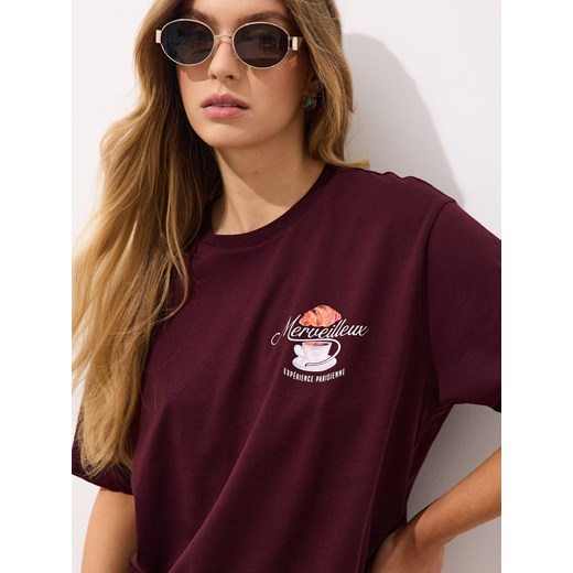 Mohito - Bawełniany t-shirt z nadrukiem - mahoń ze sklepu Mohito w kategorii Bluzki damskie - zdjęcie 184238799