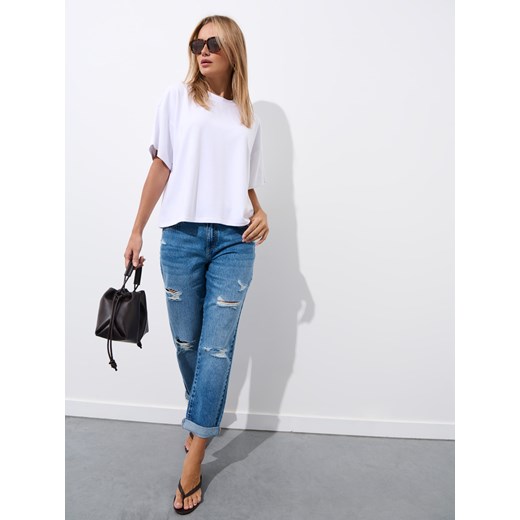 Mohito - Jeansy boyfriend z dziurami - niebieski ze sklepu Mohito w kategorii Jeansy damskie - zdjęcie 184239147