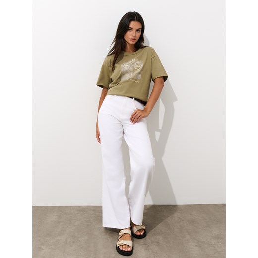 Mohito - T-shirt z nadrukiem - oliwkowy ze sklepu Mohito w kategorii Bluzki damskie - zdjęcie 184239445