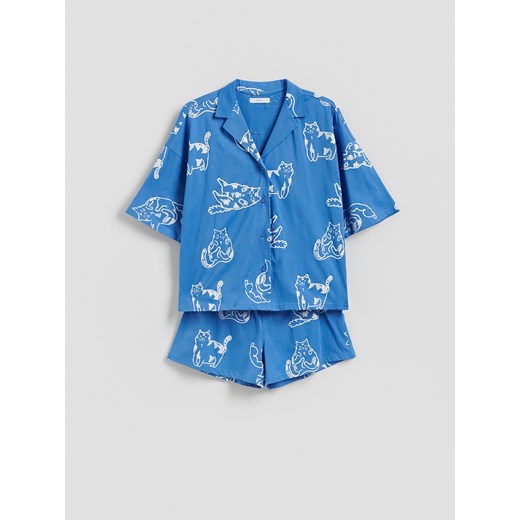 Reserved - Dwuczęściowa piżama ze wzorem - niebieski Reserved L Reserved