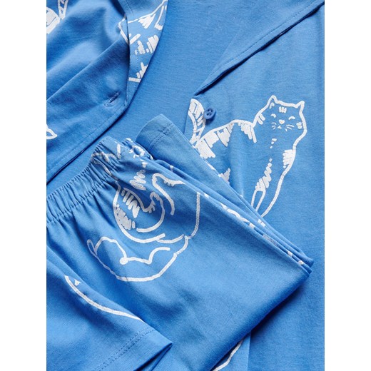 Reserved - Dwuczęściowa piżama ze wzorem - niebieski Reserved L Reserved