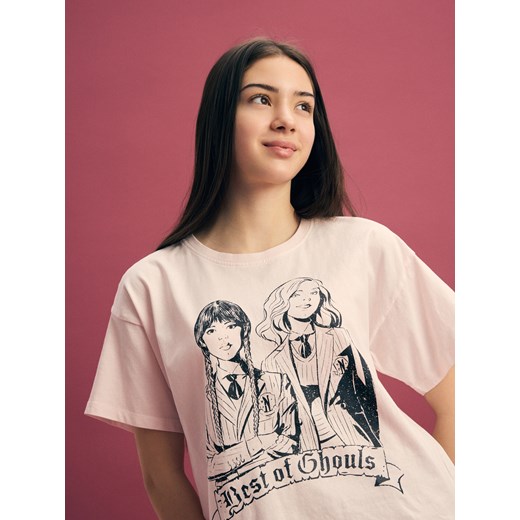 Reserved - T-shirt Wednesday - pastelowy róż ze sklepu Reserved w kategorii Bluzki dziewczęce - zdjęcie 184240808