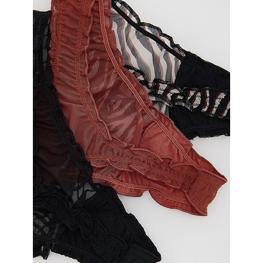 Reserved - Siateczkowe majtki stringi 3 pack - czarny Reserved XS Reserved