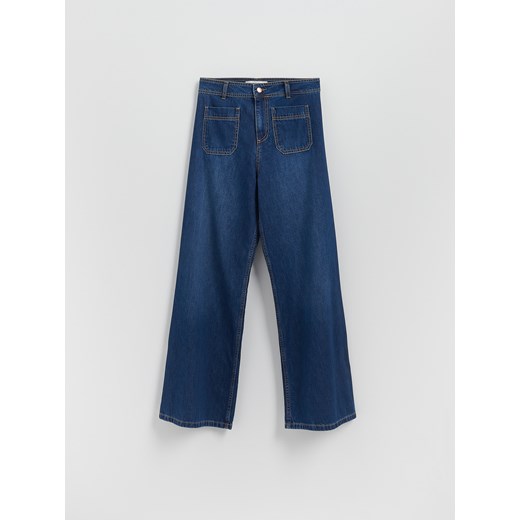 Reserved - Jeansy wide leg z naszywanymi kieszeniami - niebieski ze sklepu Reserved w kategorii Jeansy damskie - zdjęcie 184241307