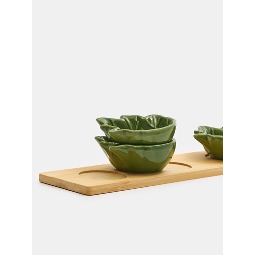 Sinsay - Taca do serwowania z trzema miseczkami w kształcie liści - zielony Sinsay One Size Sinsay
