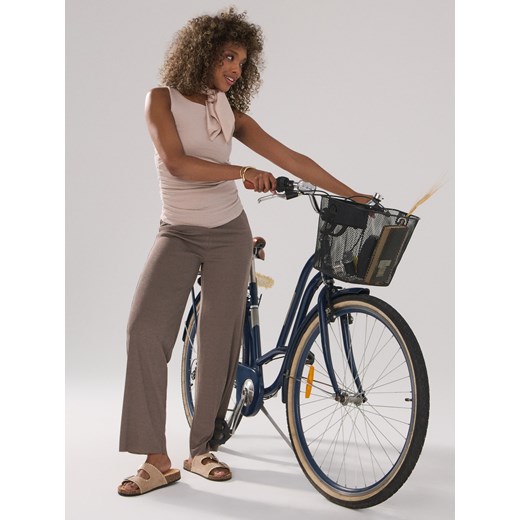 Sinsay - Dzianinowe spodnie z szerokimi nogawkami - brązowy Sinsay L Sinsay