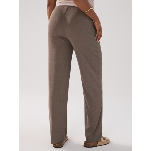 Sinsay - Dzianinowe spodnie z szerokimi nogawkami - brązowy Sinsay XL Sinsay